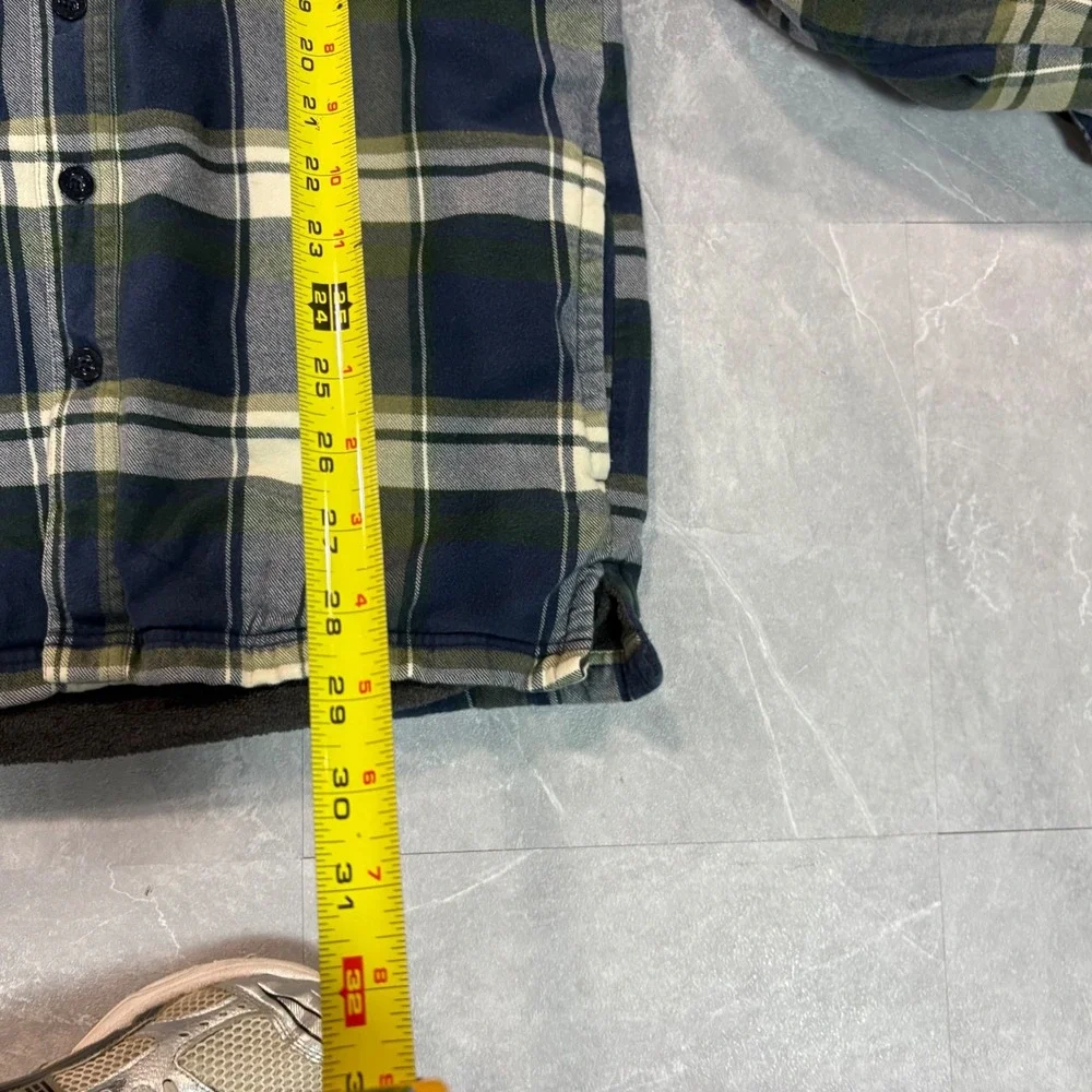 LL Bean Mens Fleece Lined Flannel Shirt Jacket Navy Green Plaid M-Reg 298189